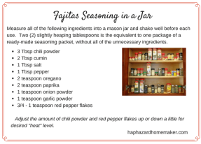 Homemade Fajitas Seasoning in a Jar - haphazardhomemaker.com