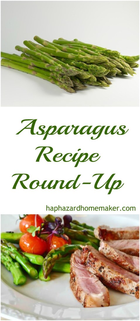 Fresh Asparagus, Asparagus Recipe Round-Up, Grilled Asparagus and Cherry Tomatoes with Grilled Steak on White Plate
