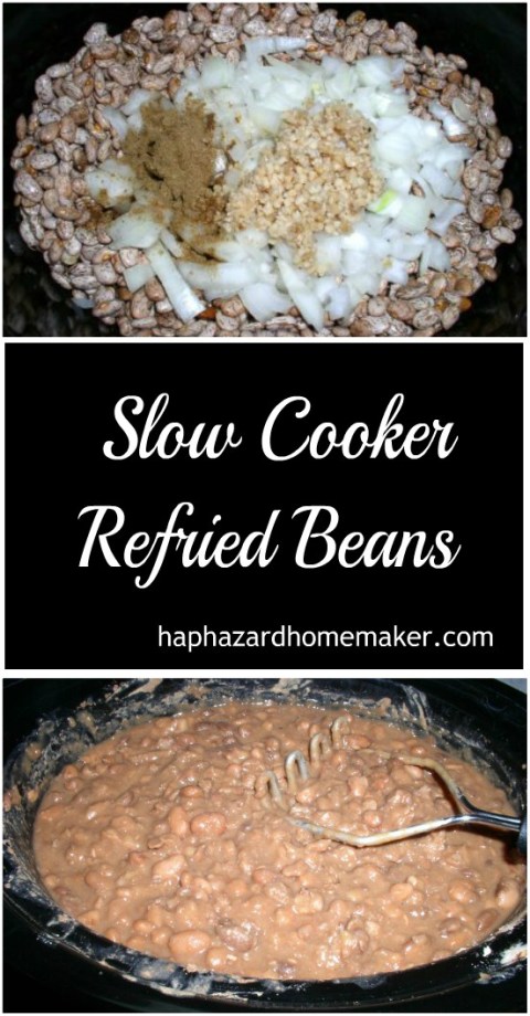 Freezer Friendly Slow Cooker Refried Beans Pin Collage - haphazardhomemaker.com
