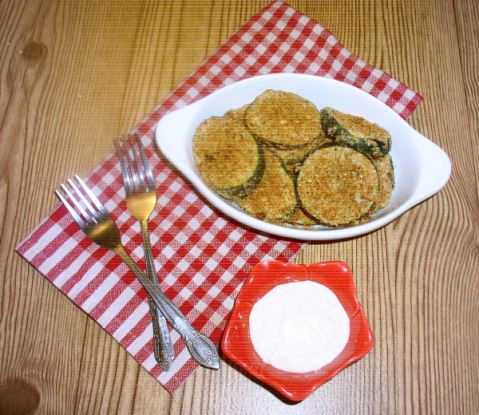 Oven-Baked "Fried" Zucchini Slices with Ranch Dressing