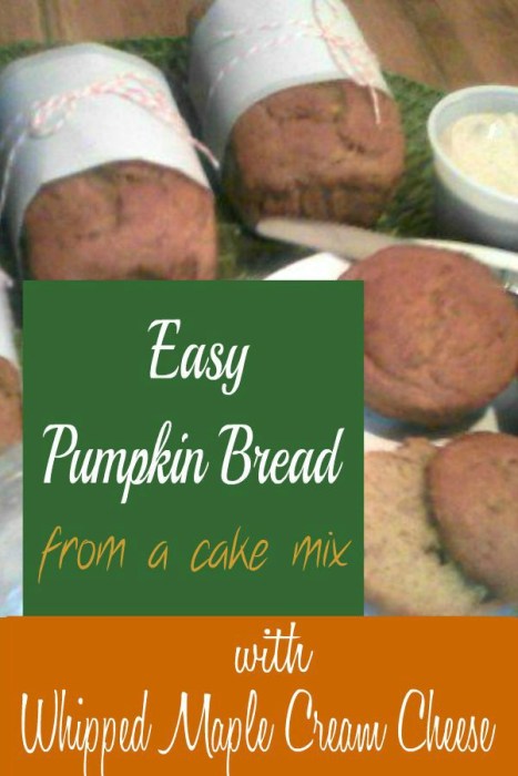 Easy Pumpkin Bread from a cake mix with Whipped Maple Cream Cheese - haphazardhomemaker.com