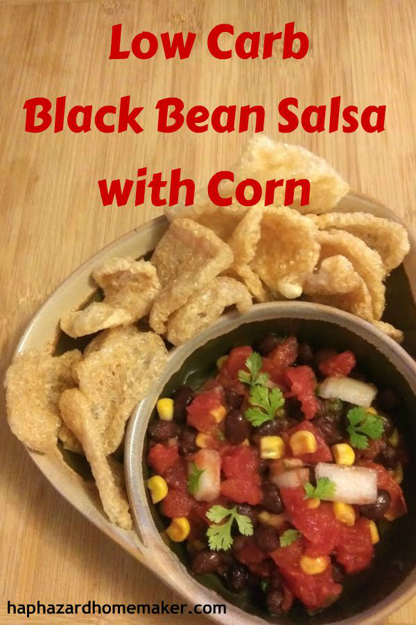 Low Carb Black Bean Salsa with fried pork skins
