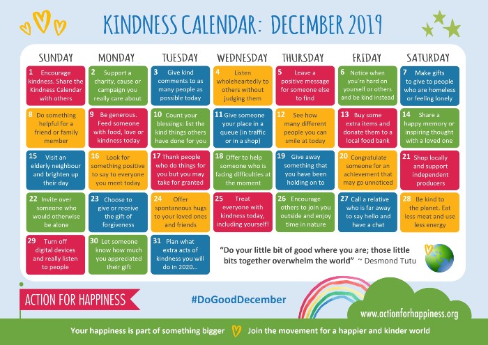 Calendar of December Acts of Kindness - haphazardhomemaker.com